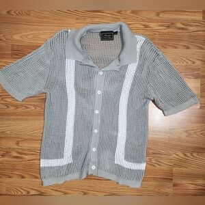 Massive luxury edition men’s crochet button down top Grey Cream size Large